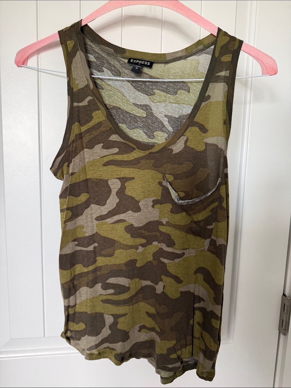 Express Olive & Brown Camo Scoop Neck Tank